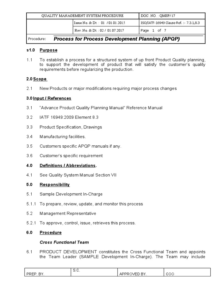 APQP Process Development Procedure | PDF | Quality Management System ...