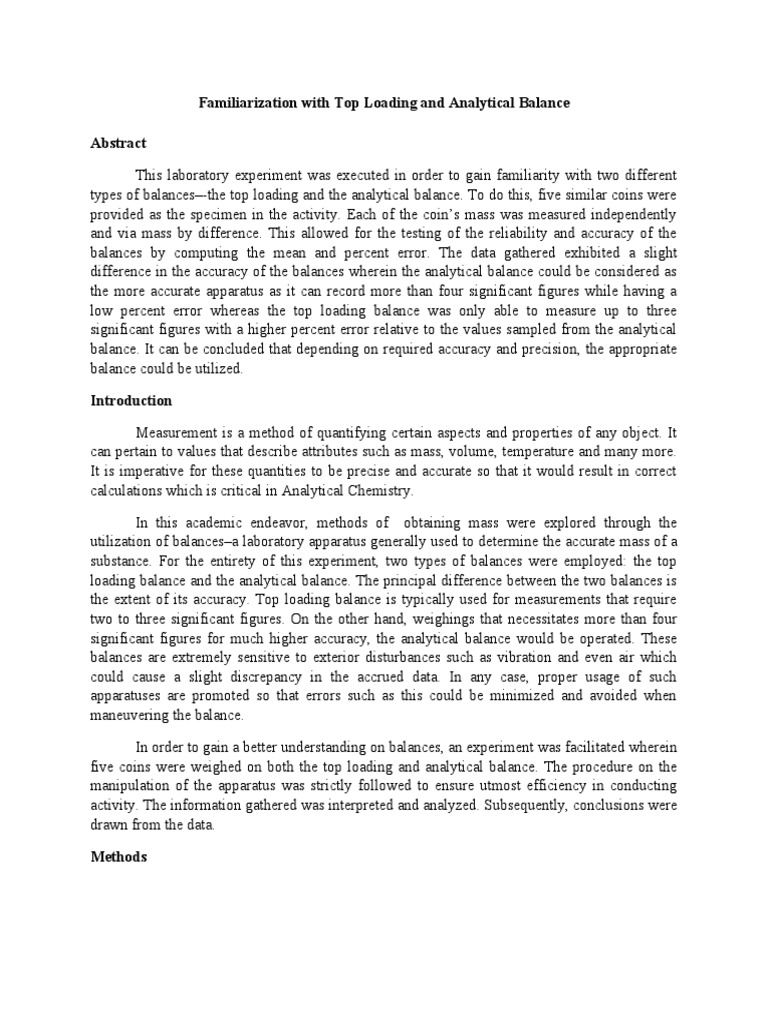 Familiarization With The Top Loading Balance and Analytical Balance