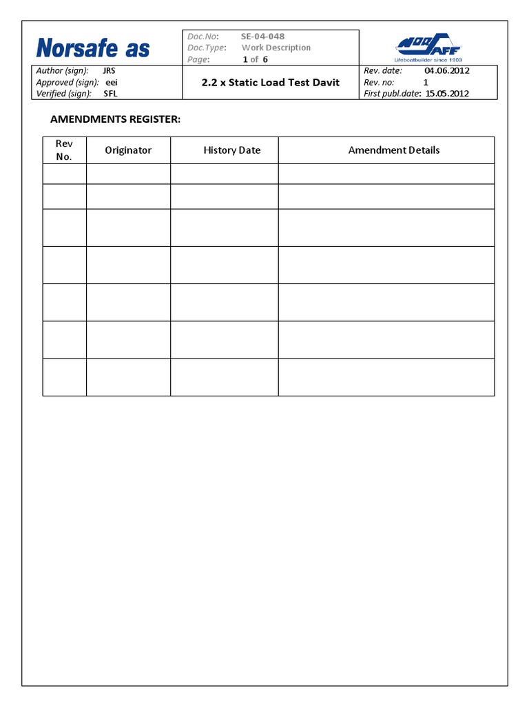 SE-04-048 2.2 X Static Load Test Davit | PDF