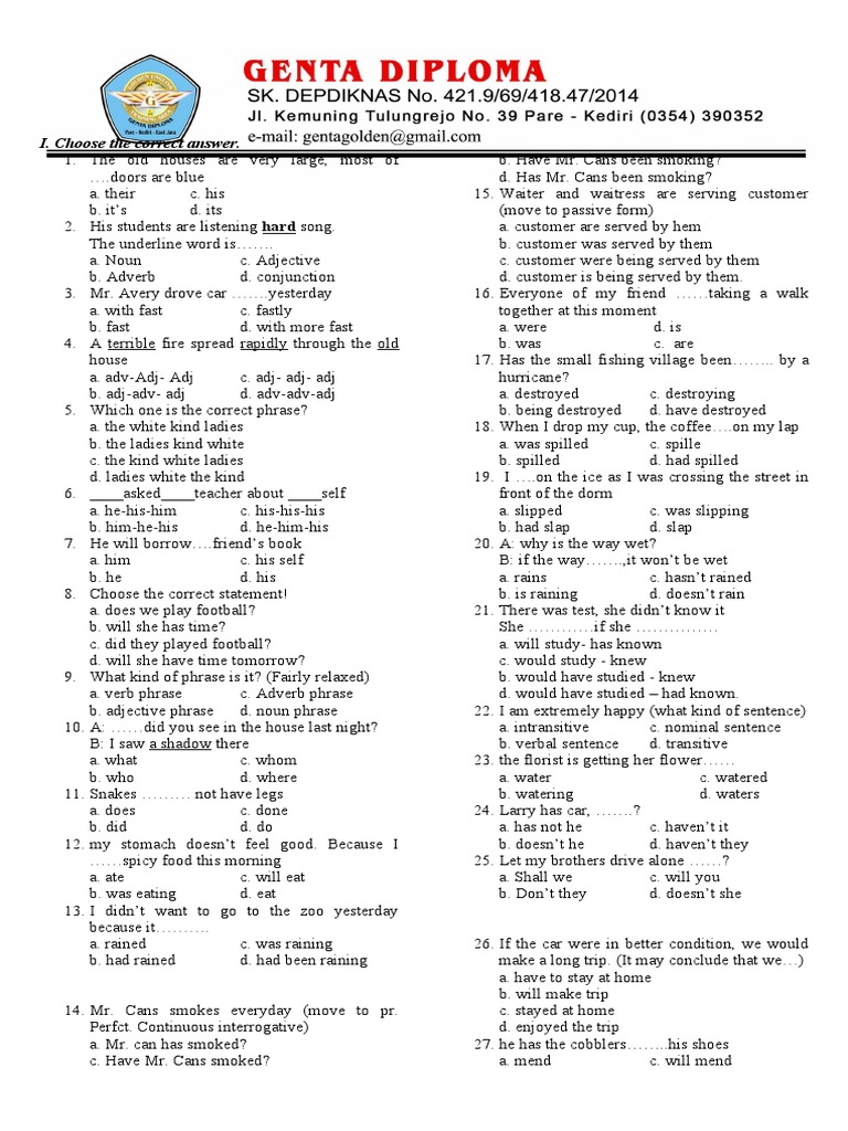 Basic Final Test Grammar Pdf Verb Linguistics