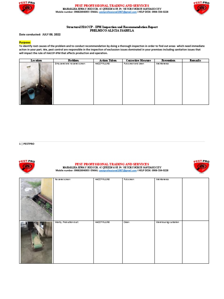 Philmico Alicia Inspection Report | PDF | Pest Control