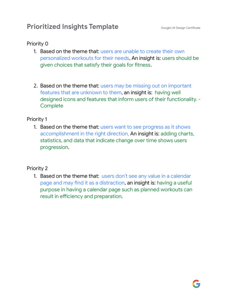 Google UX Design Certificate - Prioritized Insights | PDF