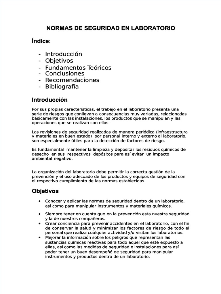 Normas de Seguridad en Laboratorio | PDF | Laboratorios