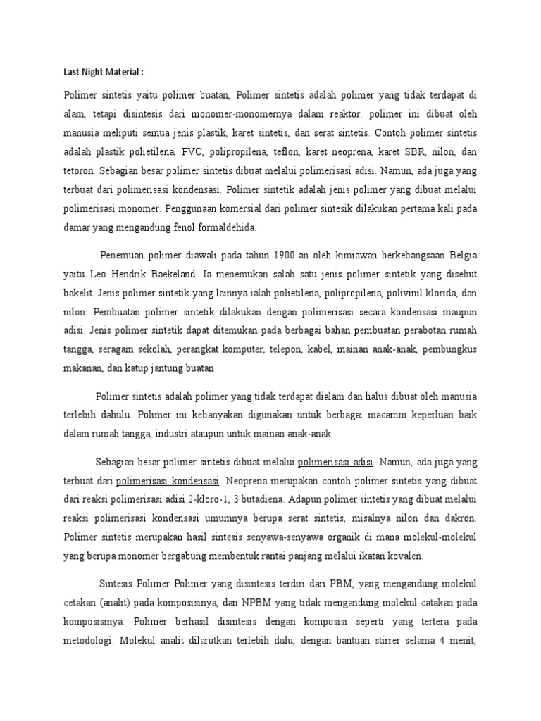 Karakteristik dan Sifat Polimer Sintetis | PDF | Griya & Taman
