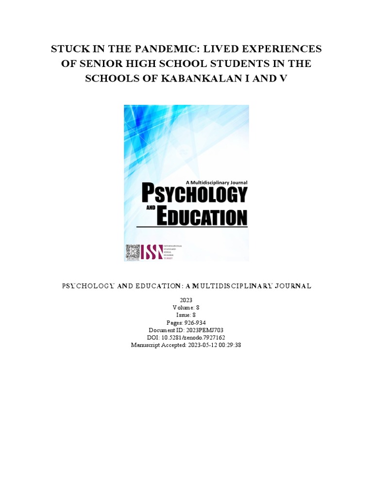 Stuck in The Pandemic: Lived Experiences of Senior High School Students ...