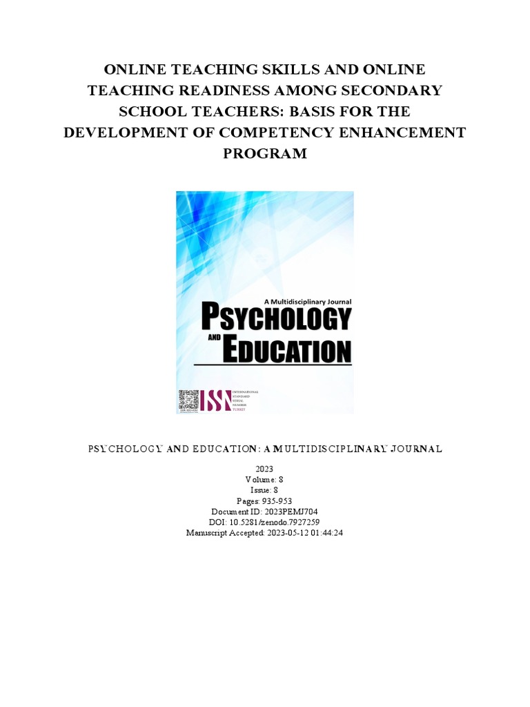 Online Teaching Skills and Online Teaching Readiness Among Secondary ...