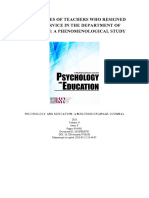 Experiences of Teachers Who Resigned From Service in The Department of Education: A Phenomenological Study