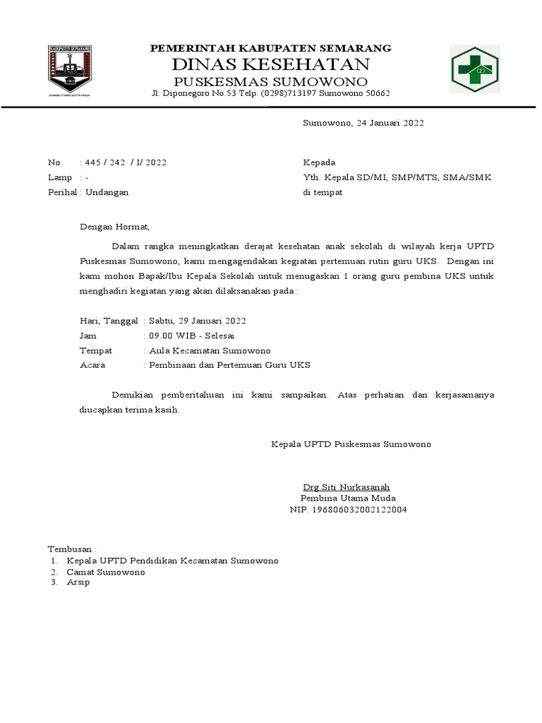Undangan Pertemuan Guru UKS | PDF