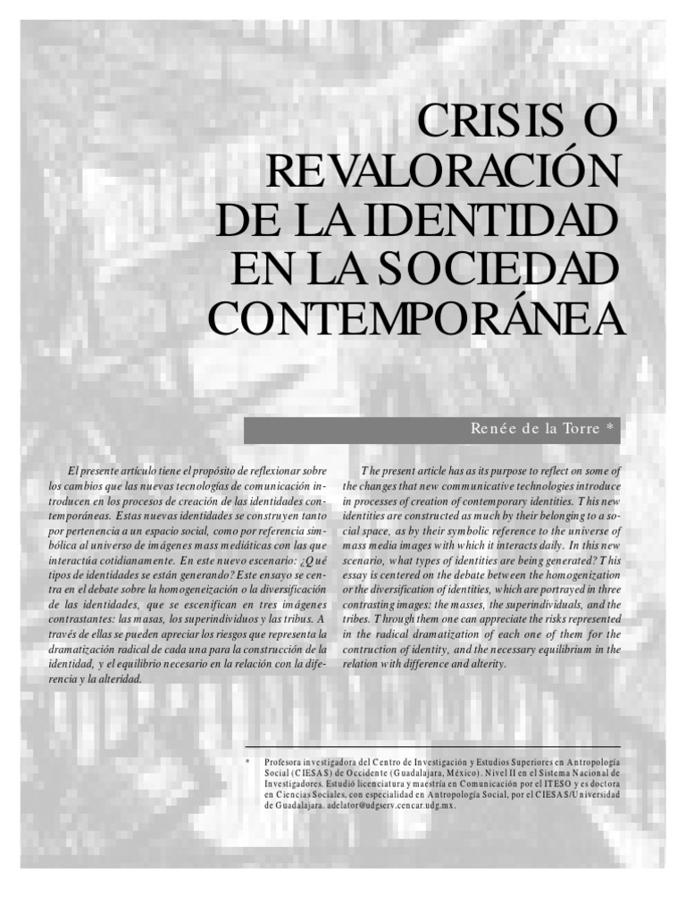 Crisis o Revaloración de La Identidad en La Sociedad Contemporánea. de ...