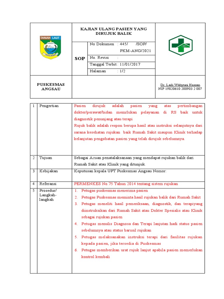 3.7.2.1 SOP Kajian Ulang Pasien Rujuk Balik | PDF | Sains & Matematika