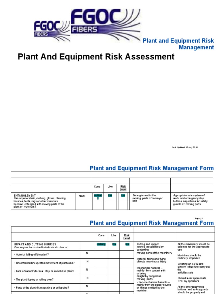 Plant and Equipment Risk Assessment Fgoc - New | Download Free PDF ...