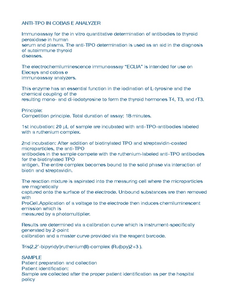 Anti-TPO Testing with Cobas E Analyzer | PDF