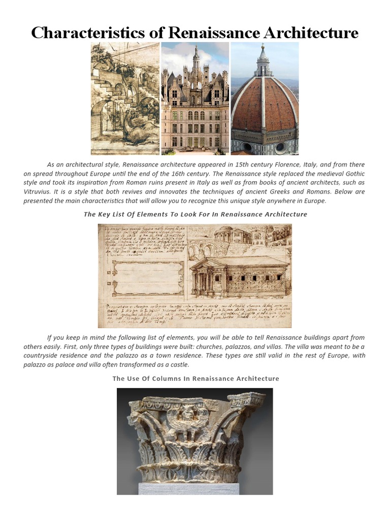 Characteristics of Renaissance Architecture PDF Renaissance Palace