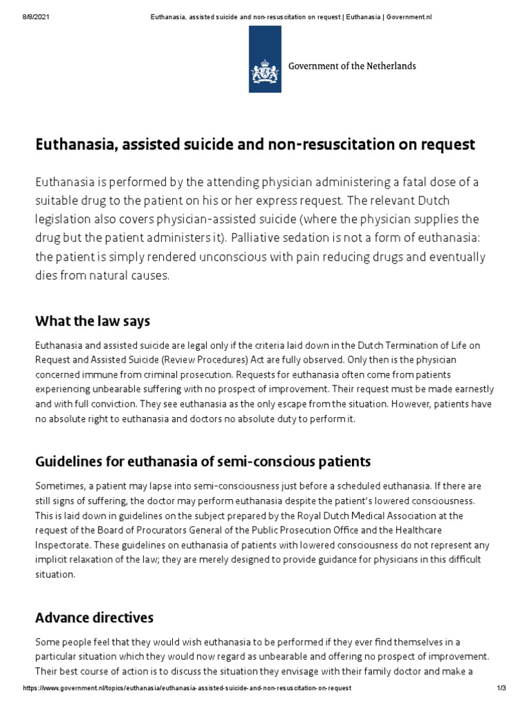 Euthanasia, Assisted Suicide and NonResuscitation On Request