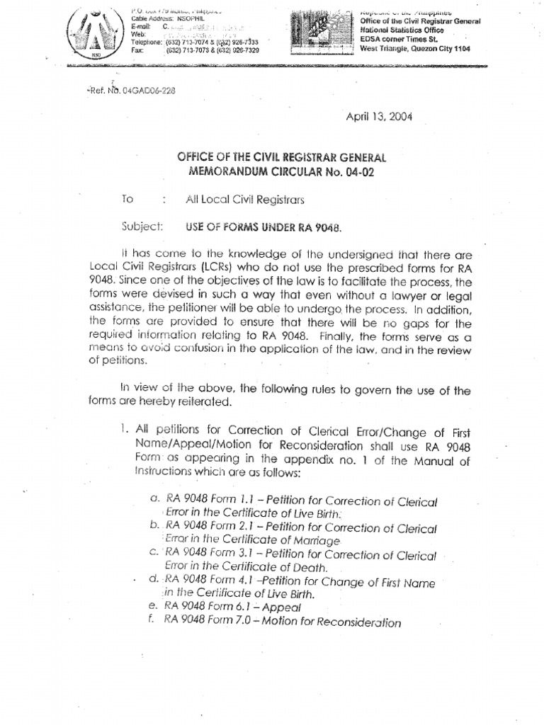 Use of Forms Under RA 9048 - April132004 | PDF