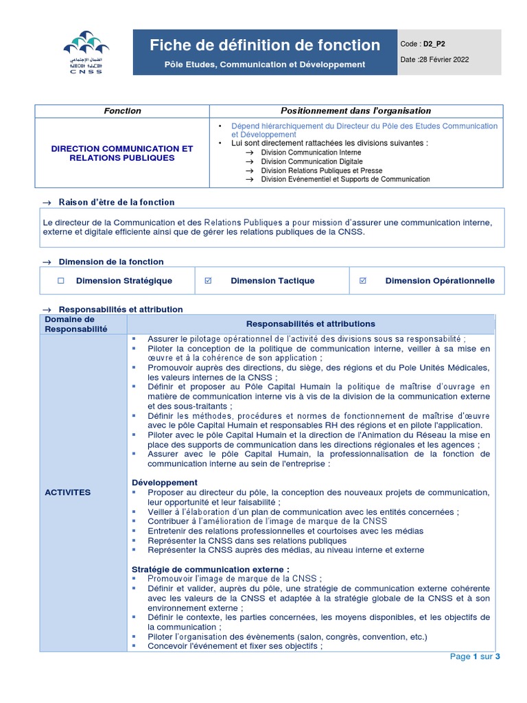 Définition du poste de Directeur Communication | PDF | la communication ...