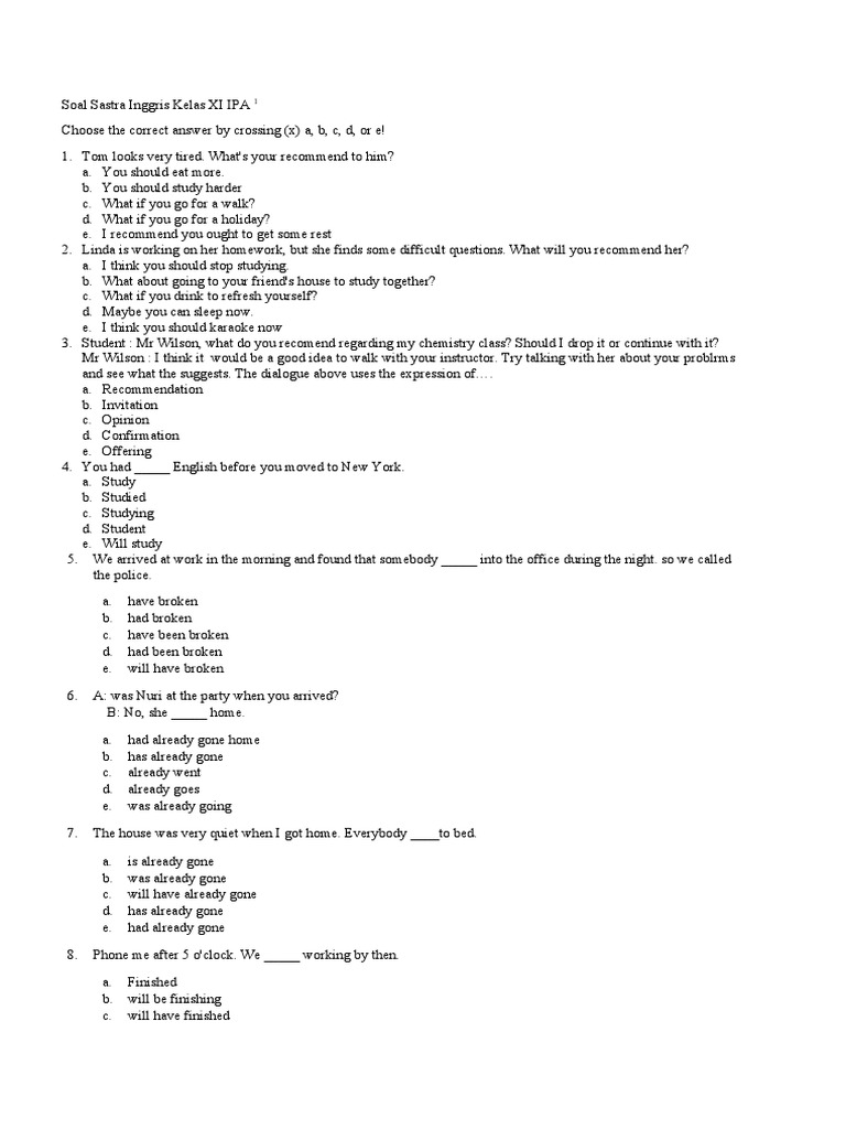 English Exam Questions for Class XI IPA | PDF