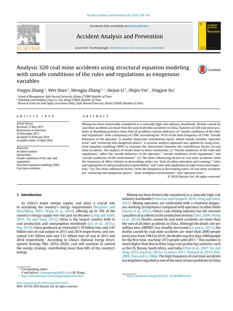 Analysis 320 Coal Mine Accidents Using Structural Equation Modeling