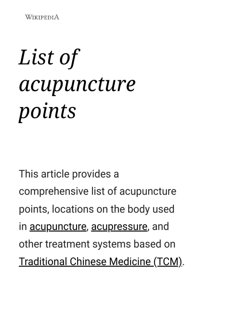 List of Acupuncture Points PDF Meridian (Chinese Medicine