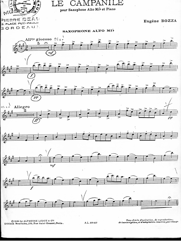 Le Campanile Eugene Bozza Pour Sax Mib Et Piano PDF