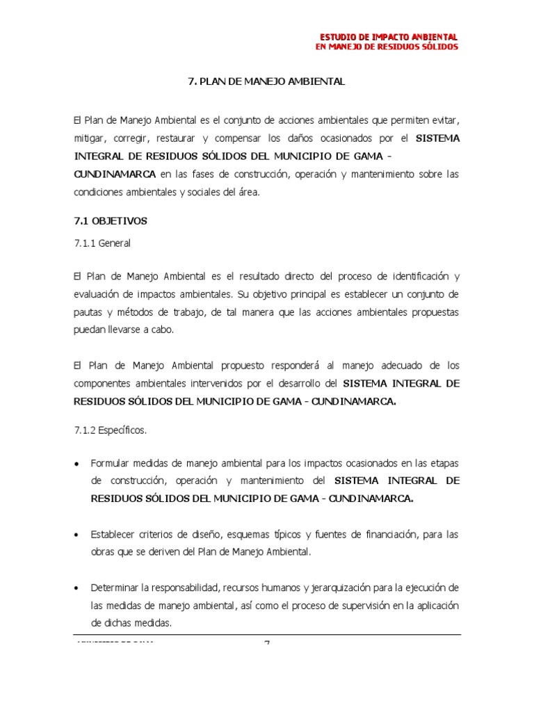 Plan de Manejo Ambiental en Gama | PDF | Entorno natural | Residuos