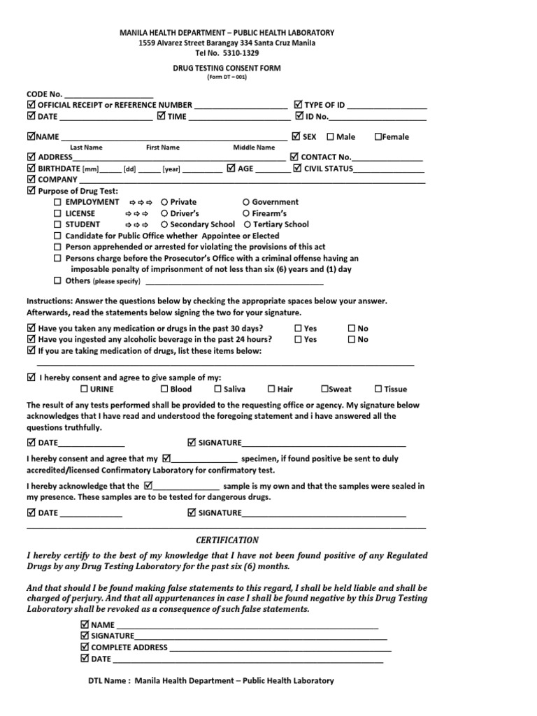 Drug Testing Consent Form | PDF | Drug Test | Justice
