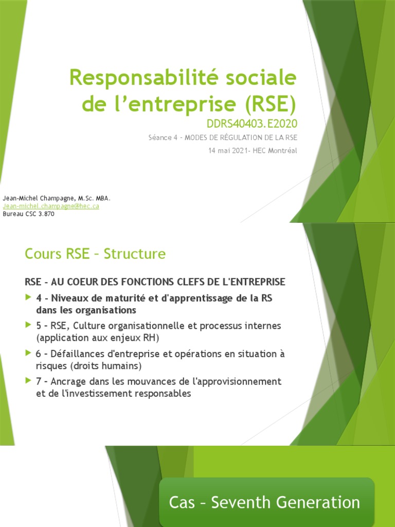 Modes de régulation en RSE et enjeux | PDF | Responsabilité sociétale ...