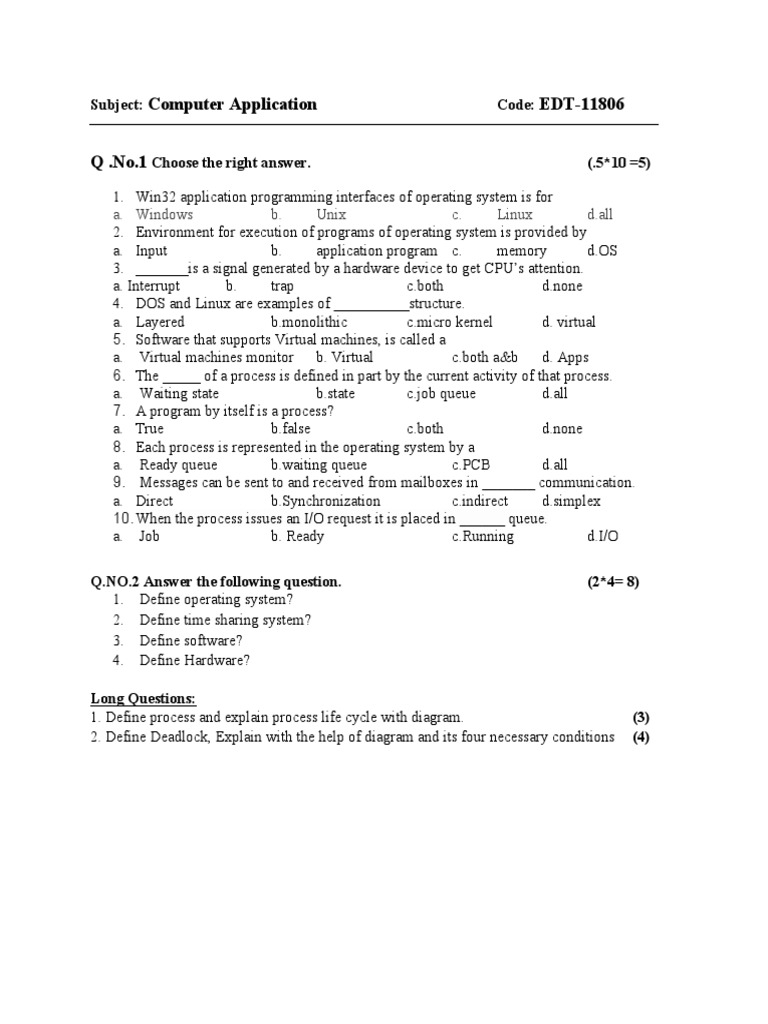 Computer Application (MID Paper) | PDF | Operating System | Process ...