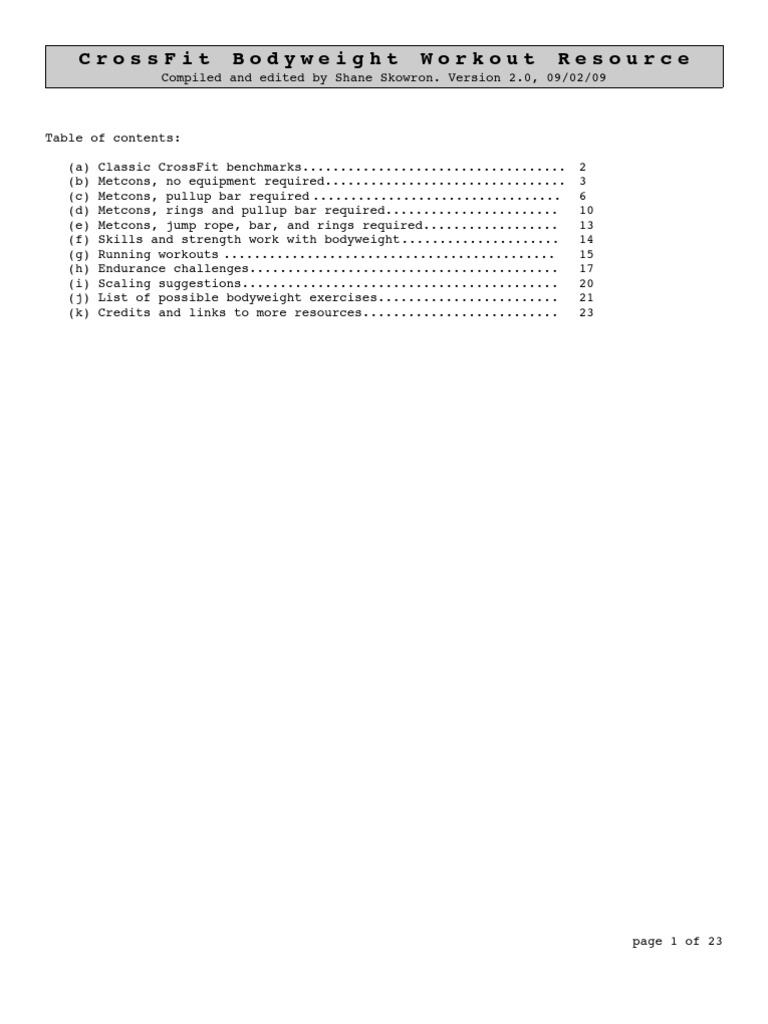 Crossfit Bodyweight Workout Resource PDF Anatomical Terms Of Motion