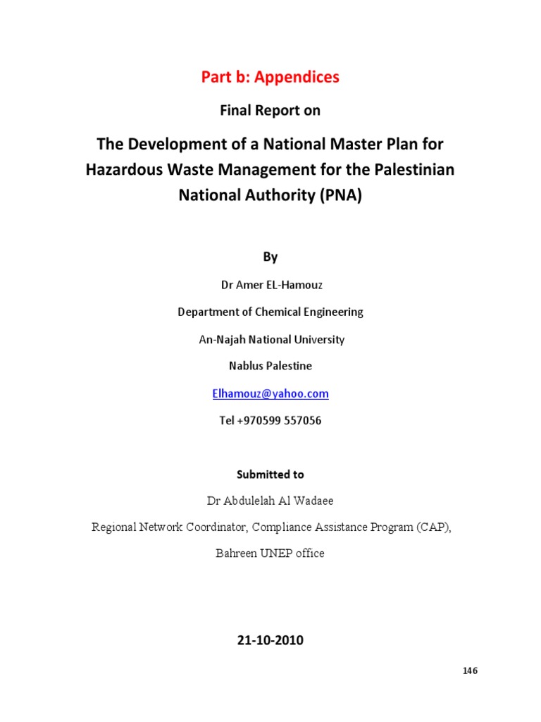 National Hazardous Waste Management Plan | PDF | Machines | Palestinian ...