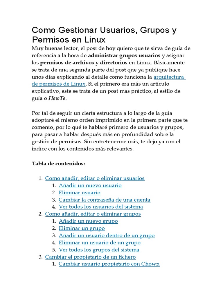 Gestión de Usuarios y Permisos en Linux | PDF | Archivo de computadora ...
