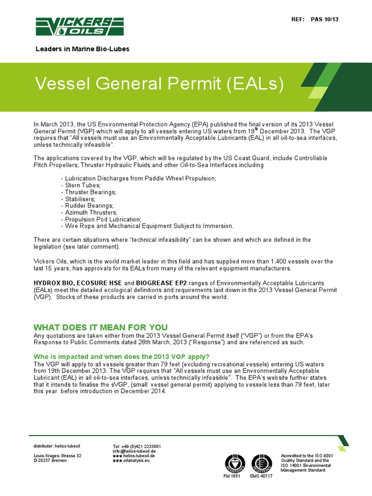VGP-Information-EAL Schmierstoffe Helios Lubeoil | PDF | United States ...