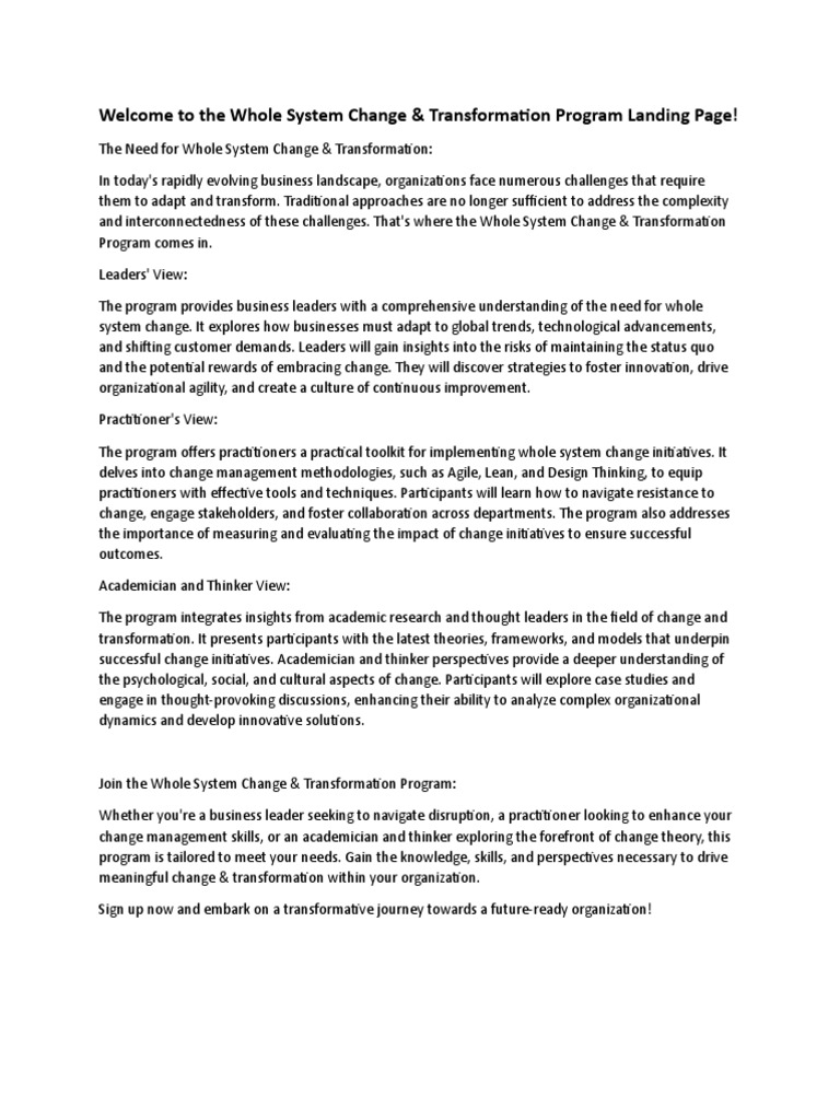 Welcome to the whole system change pdf change management learning