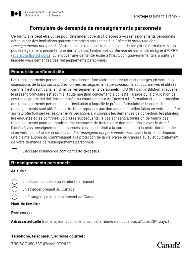 Formulaire de demande de renseignements personnels | PDF | Canada | Loi