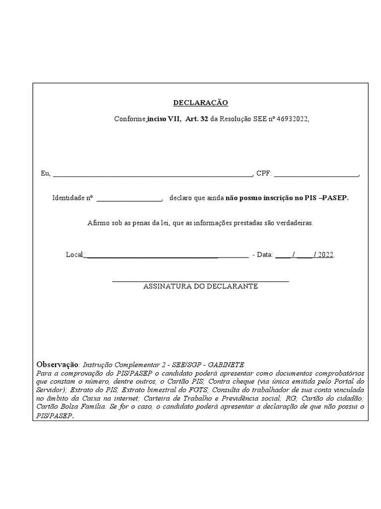 6 - Declaração - PIS - PASEP | PDF