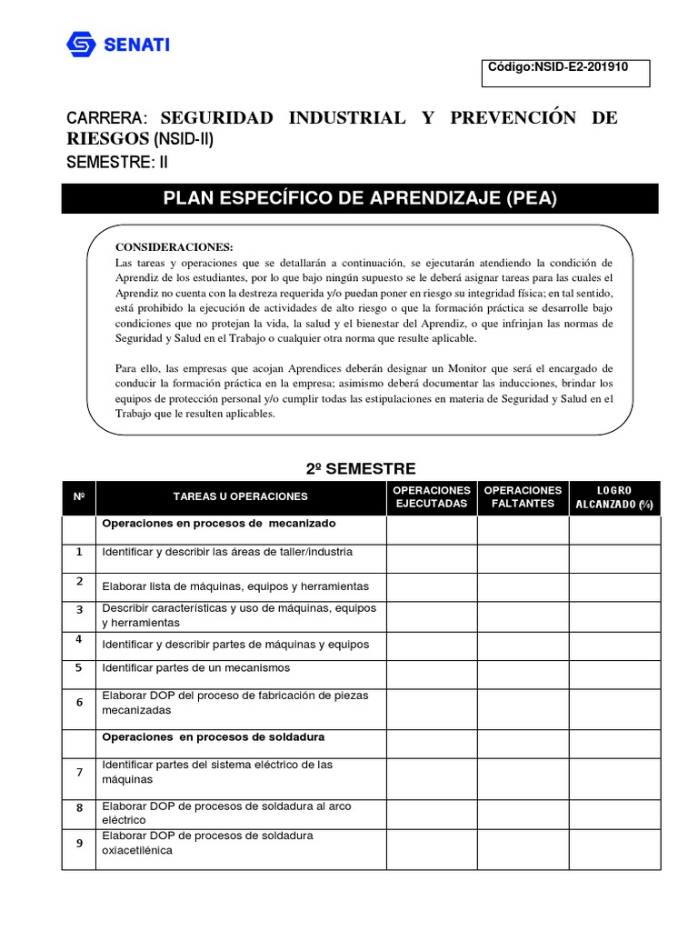 Pea - 201910 - Nsid Seguridad Industrial y Prevención de Riesgos | PDF ...