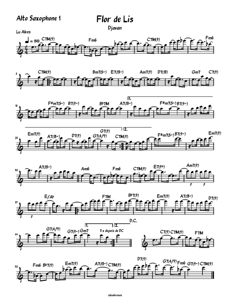 Flor de Lis - Djavan - Eb Sax Alto Melodia | PDF | Saxophone | Woodwind ...