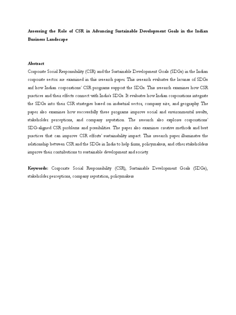 CSR's Impact on India's Sustainable Goals | PDF | Corporate Social ...