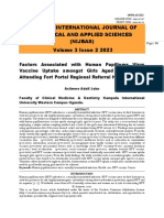 Factors Associated With Human Papilloma Virus Vaccine Uptake Amongst Girls Aged 9-14 Years Attending Fort Portal Regional Referral Hospital