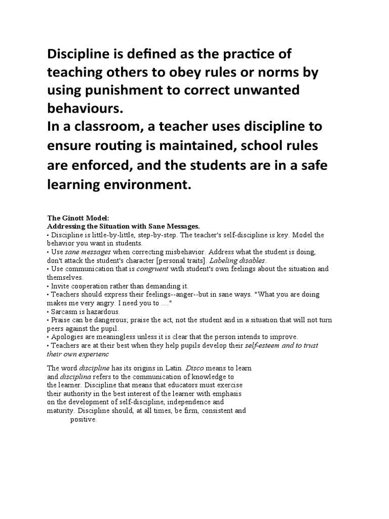 Ginott's Discipline and Classroom Management | PDF | Teachers ...