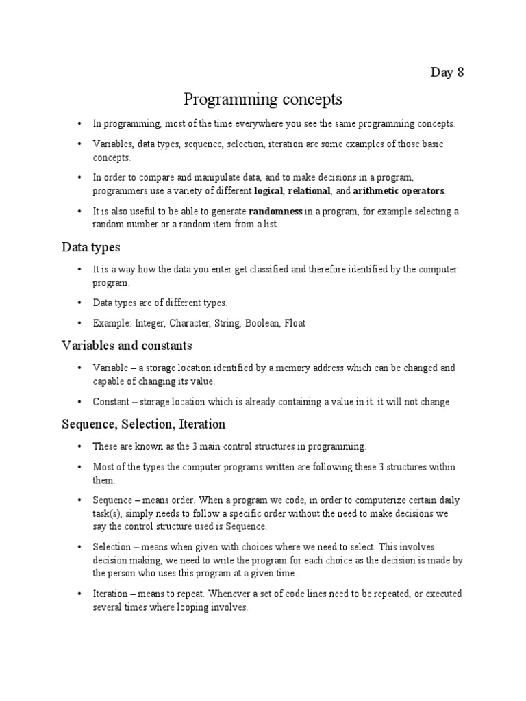 Fundamentals of Computer Day 8 PDF Data Type Computer Programming
