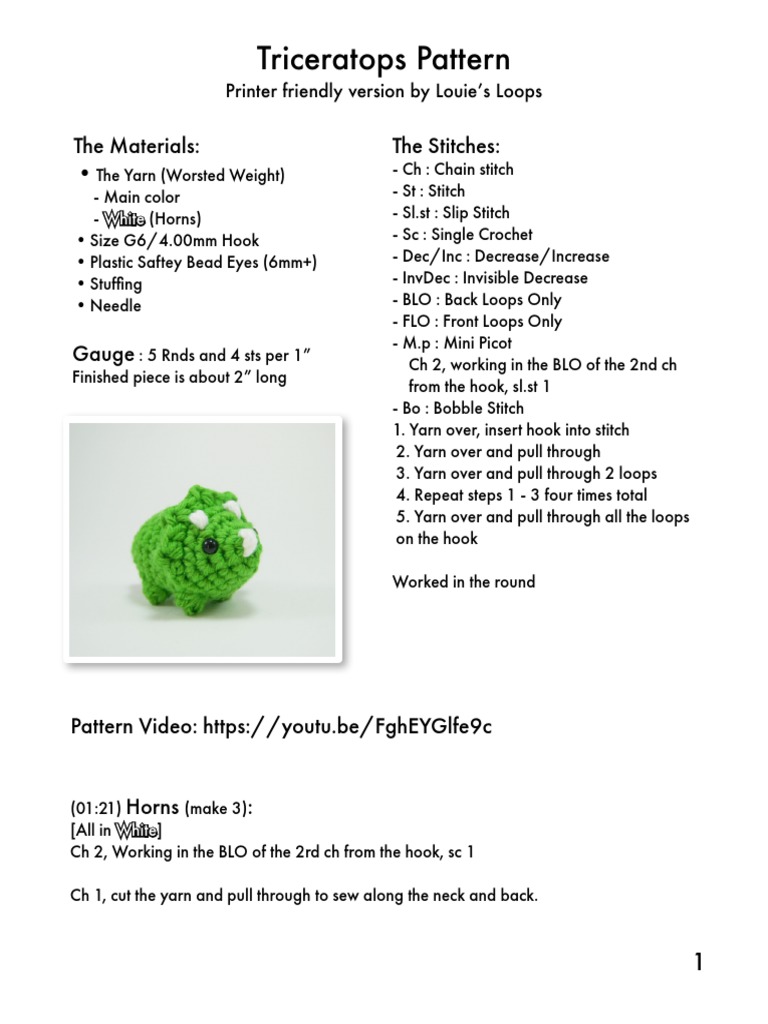 Triceratops Crochet Pattern Guide | PDF | Crochet | Folk Art