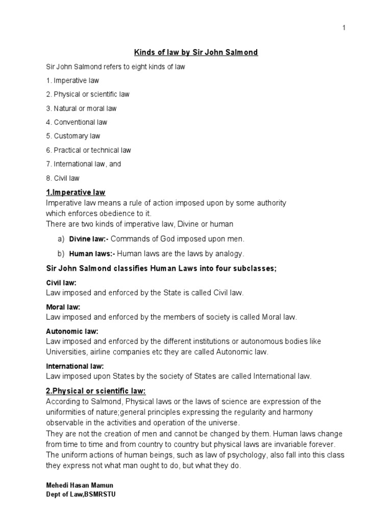 Kinds of Law by Sir John Salmond PDF International Law Treaty