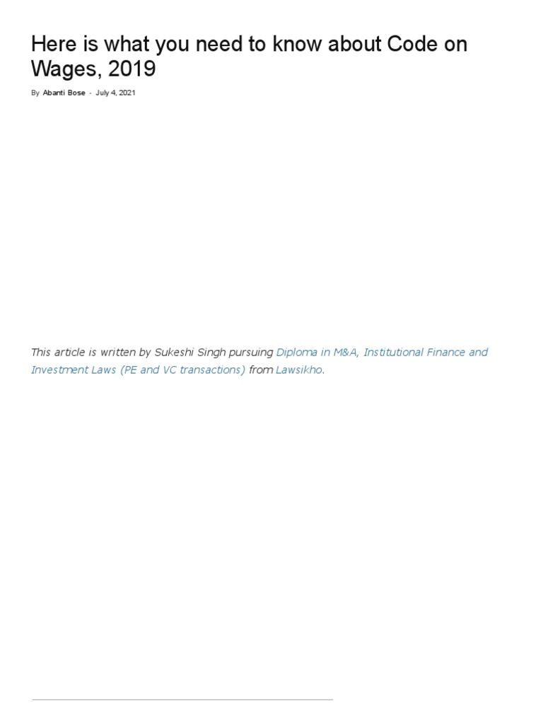 Code on wages 2019 pdf employment wage