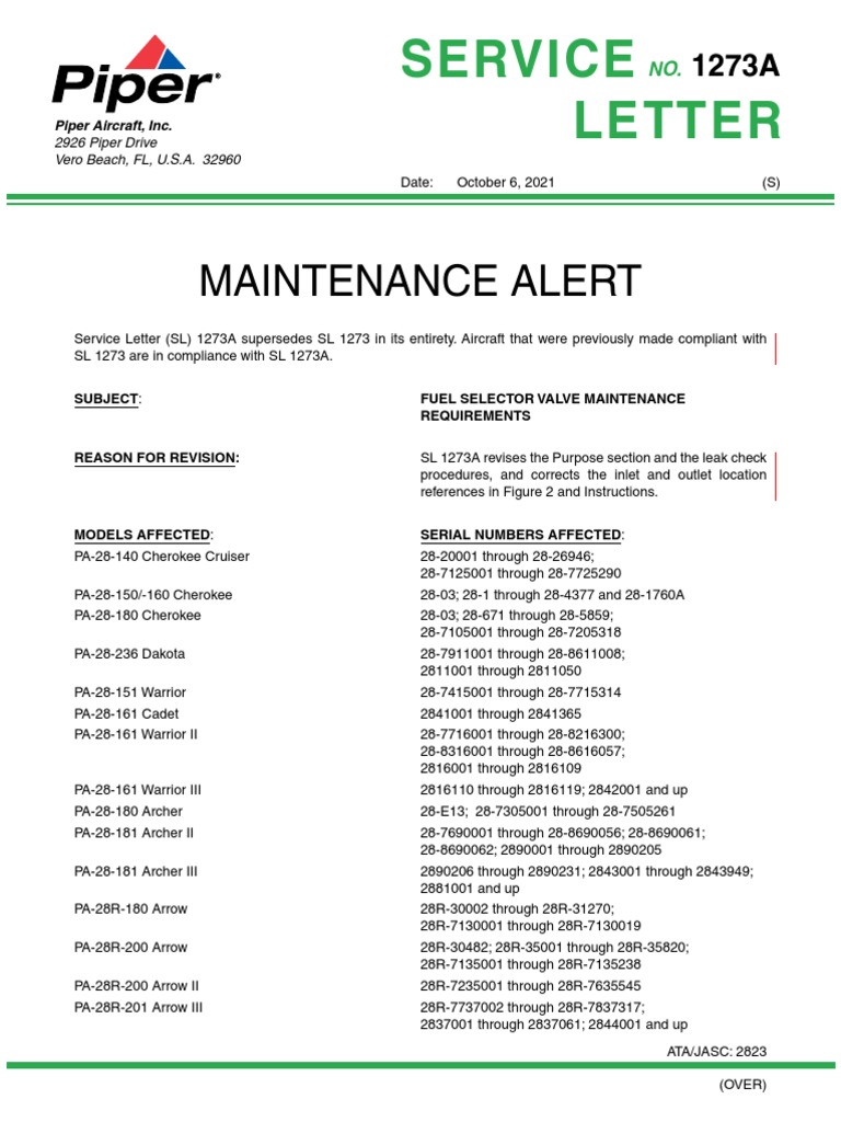 Service Letter: Maintenance Alert | PDF | Valve | Leak