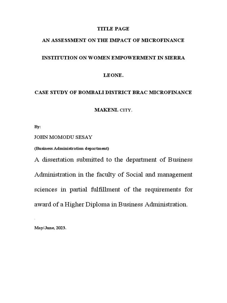 Impact of Microfinance Institution On Women Empowernt | PDF ...
