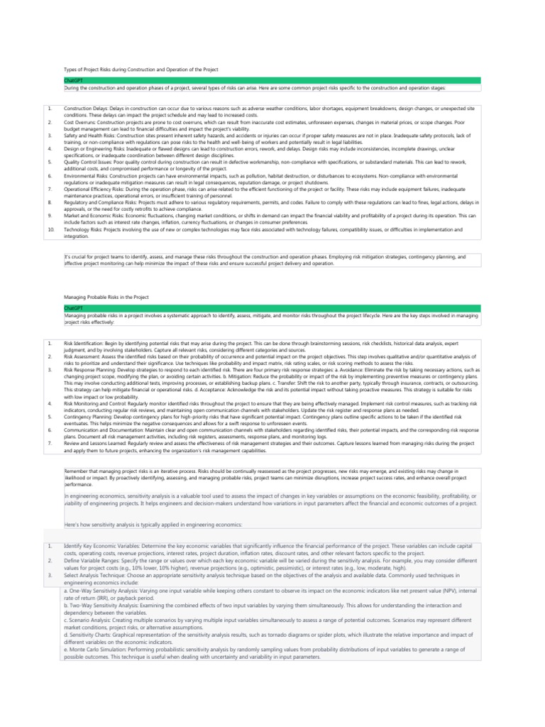 Risks in Construction Projects | PDF | Sensitivity Analysis | Risk