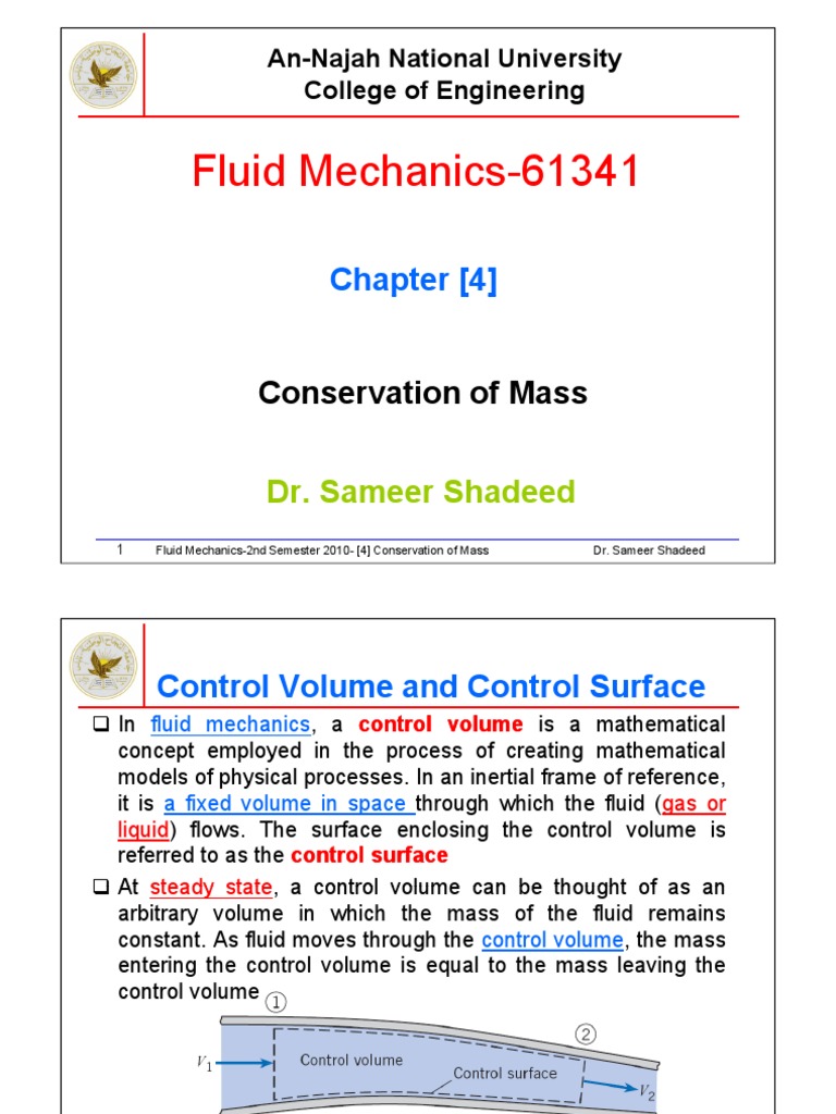 Conservation of Mass in Fluid Mechanics | PDF | Fluid Dynamics | Fluid ...