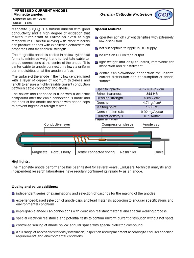 04-100-R1 Magnetite Anodes | PDF | Anode | Corrosion