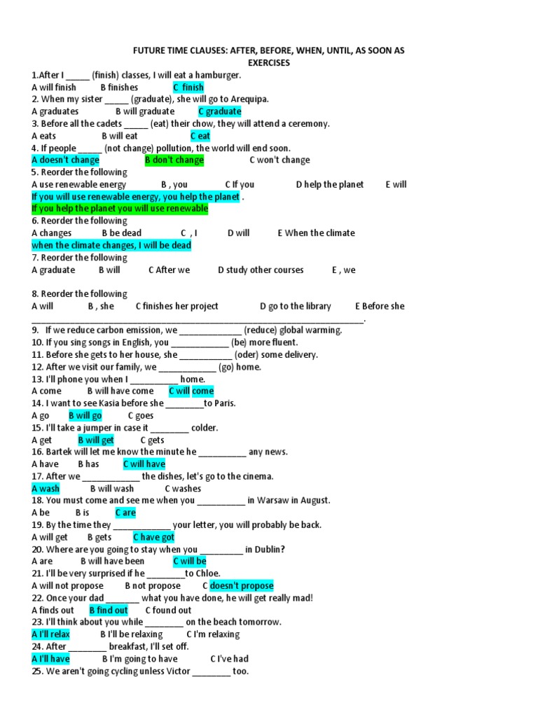 Future Time Clauses Exercise PDF Climate Change Environmental Social Science